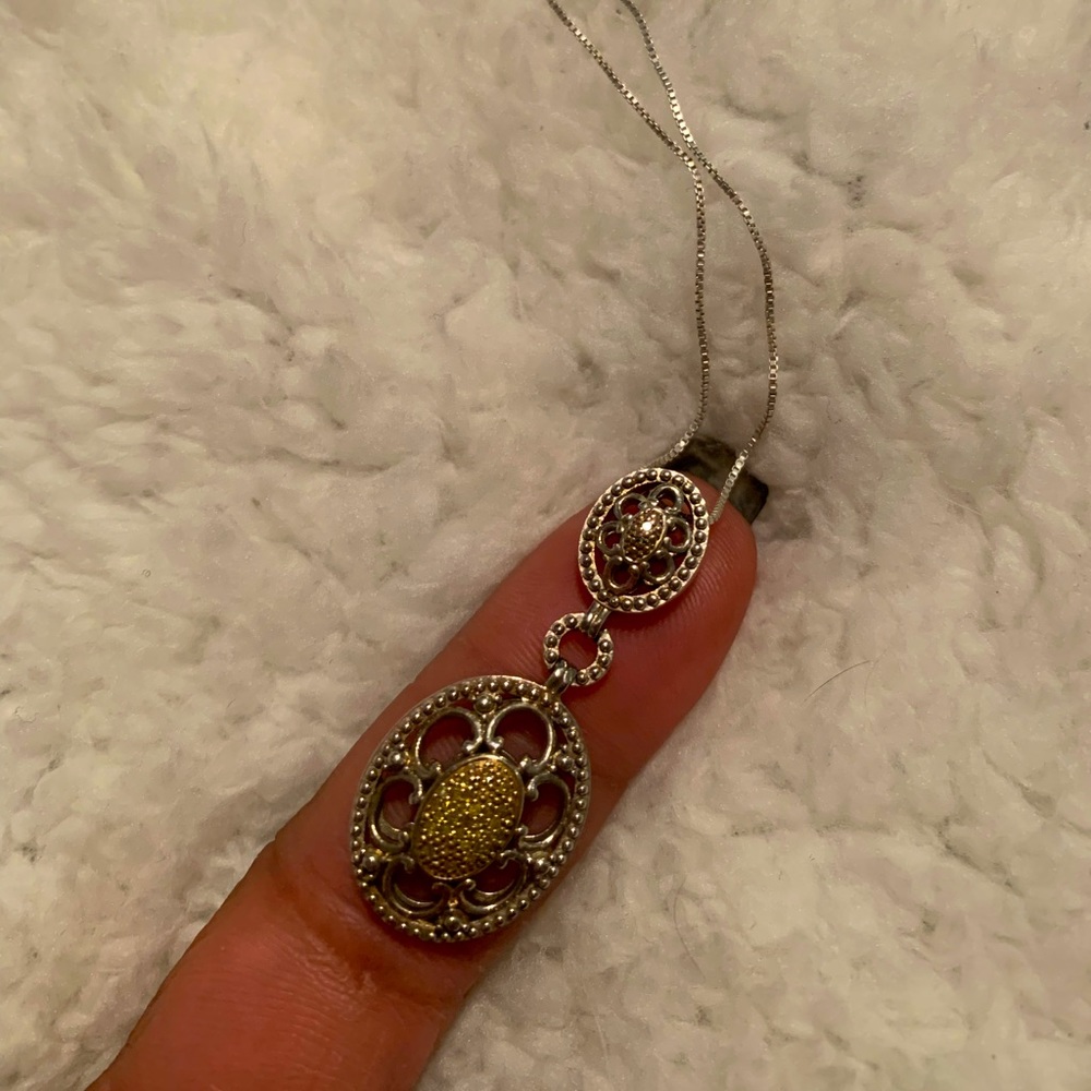Yellow diamond antique silver scroll pendant